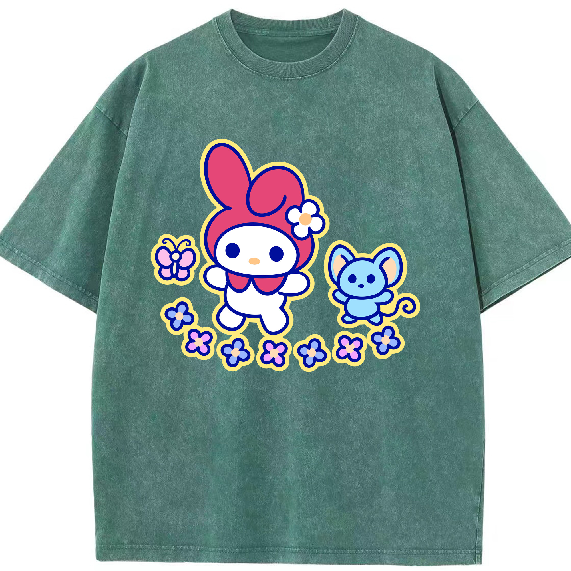 （画像用） Hello Kitty ハローキティ 綿100% ヴィンテージ風 半袖Tシャツ（フロントプリント）